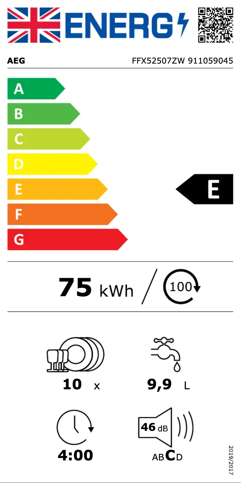 Página 1 del manual Etiqueta energética AEG FFX52507ZW