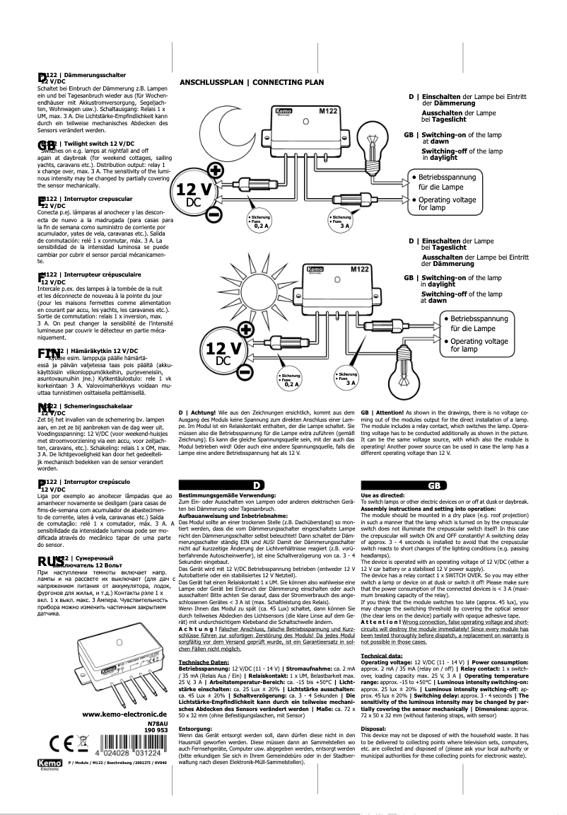 Page 1 de la notice Instructions / montage Kemo M122