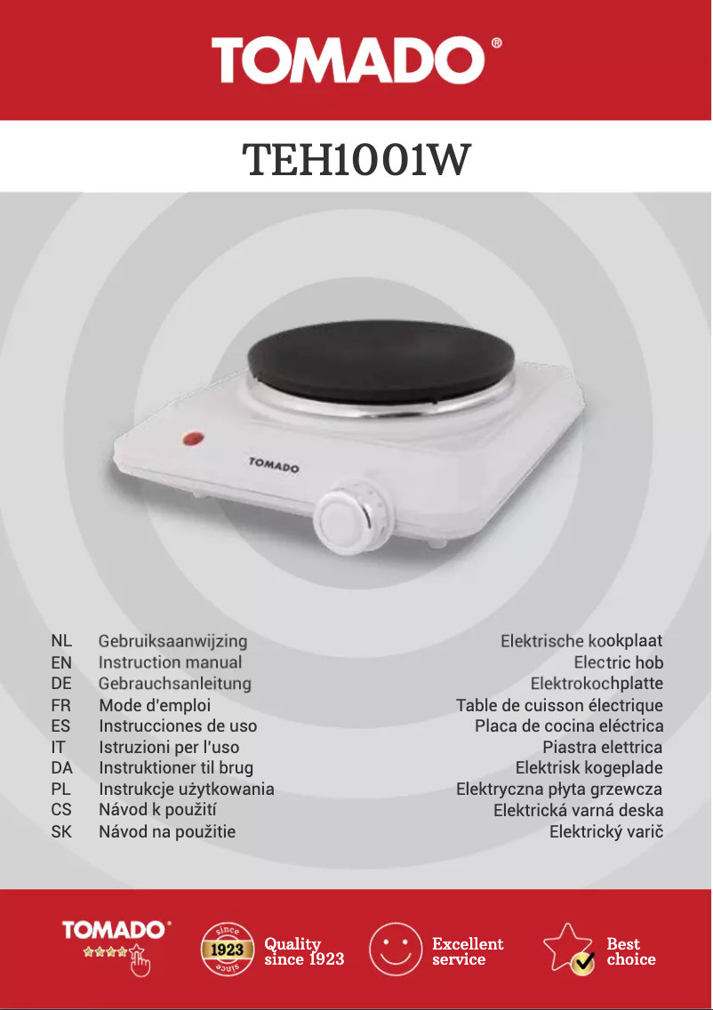 Page 1 de la notice Manuel utilisateur Tomado TEH1001W