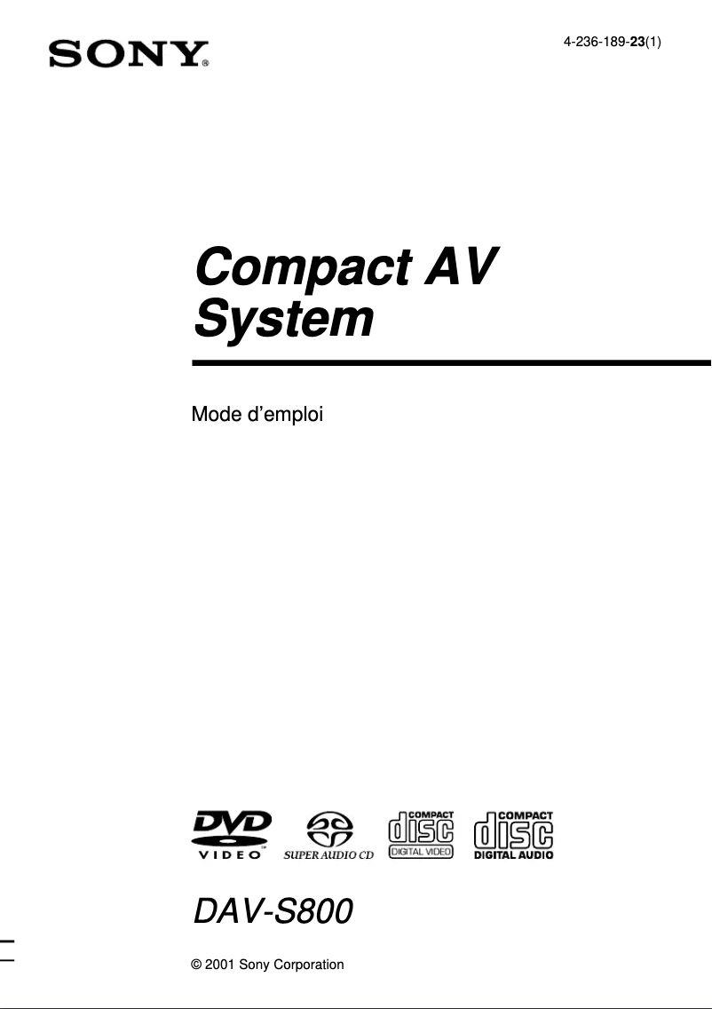Image de la première page du manuel de l'appareil DAV-S800