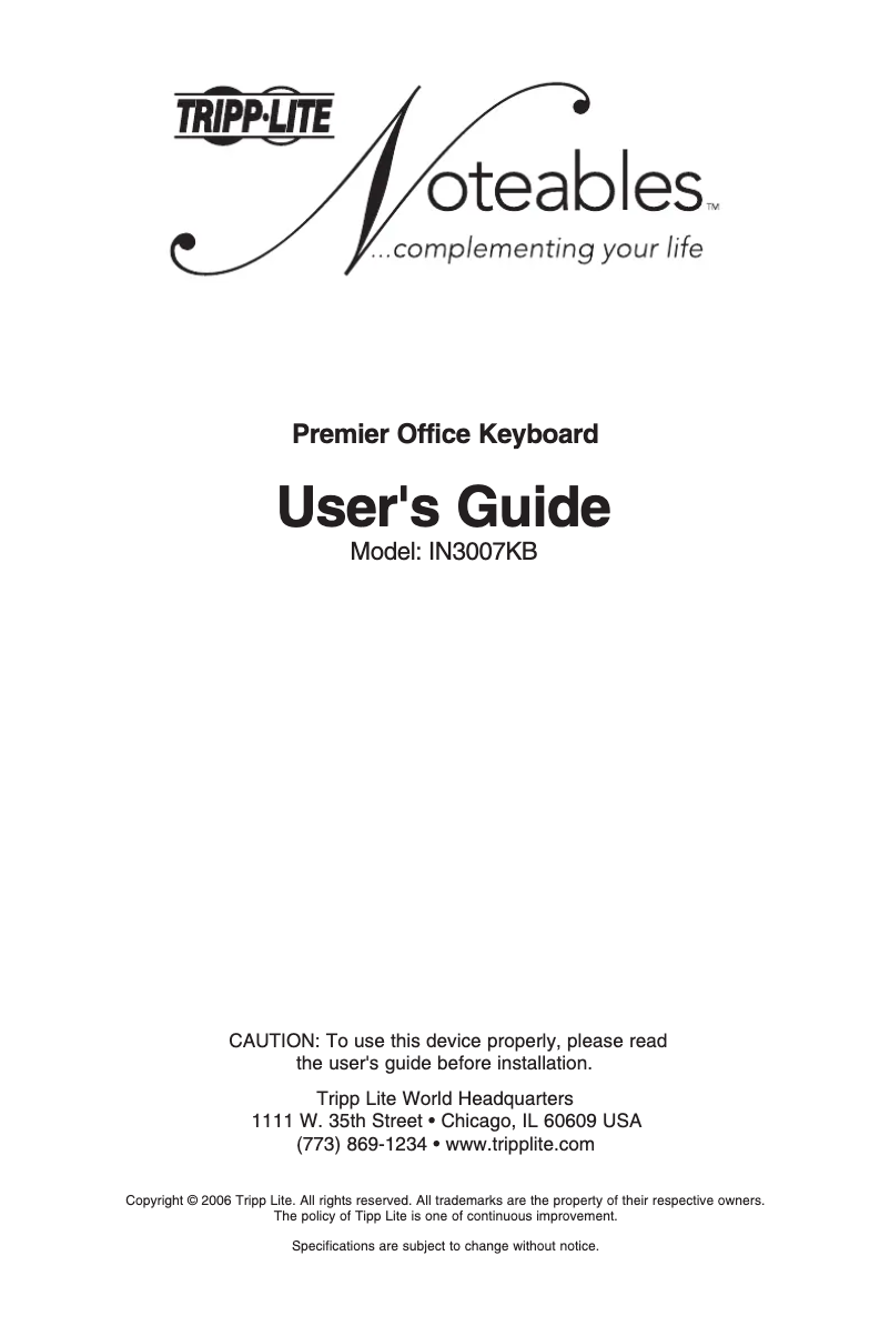 Page 1 de la notice Manuel utilisateur Tripp Lite Premier Office Keyboard