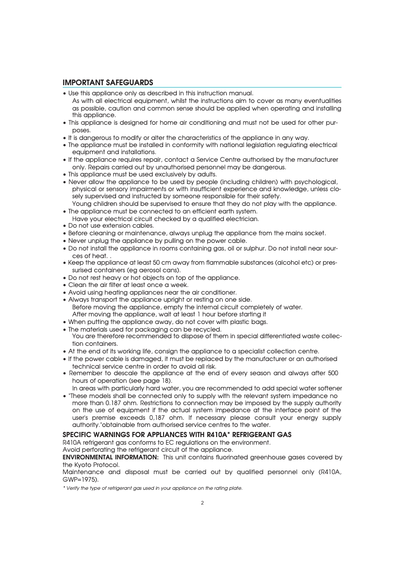 Page 1 de la notice Manuel utilisateur DeLonghi PACW160A