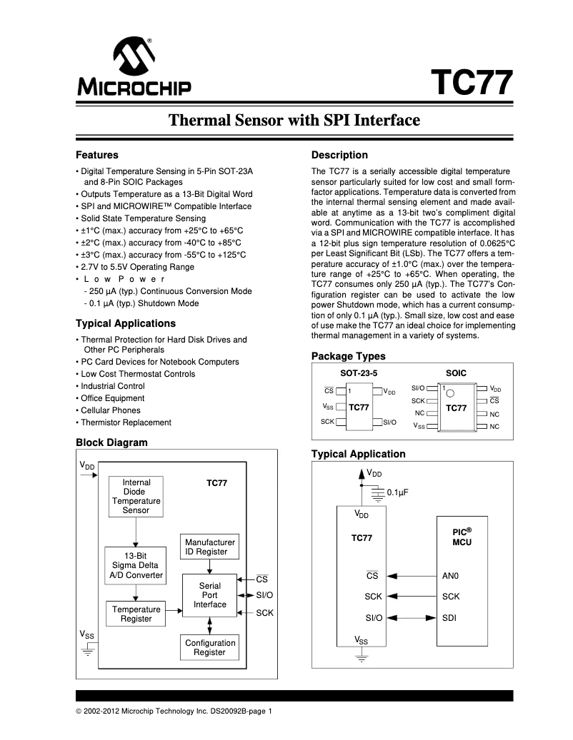 Página 1 del manual Ficha técnica Microchip TC77