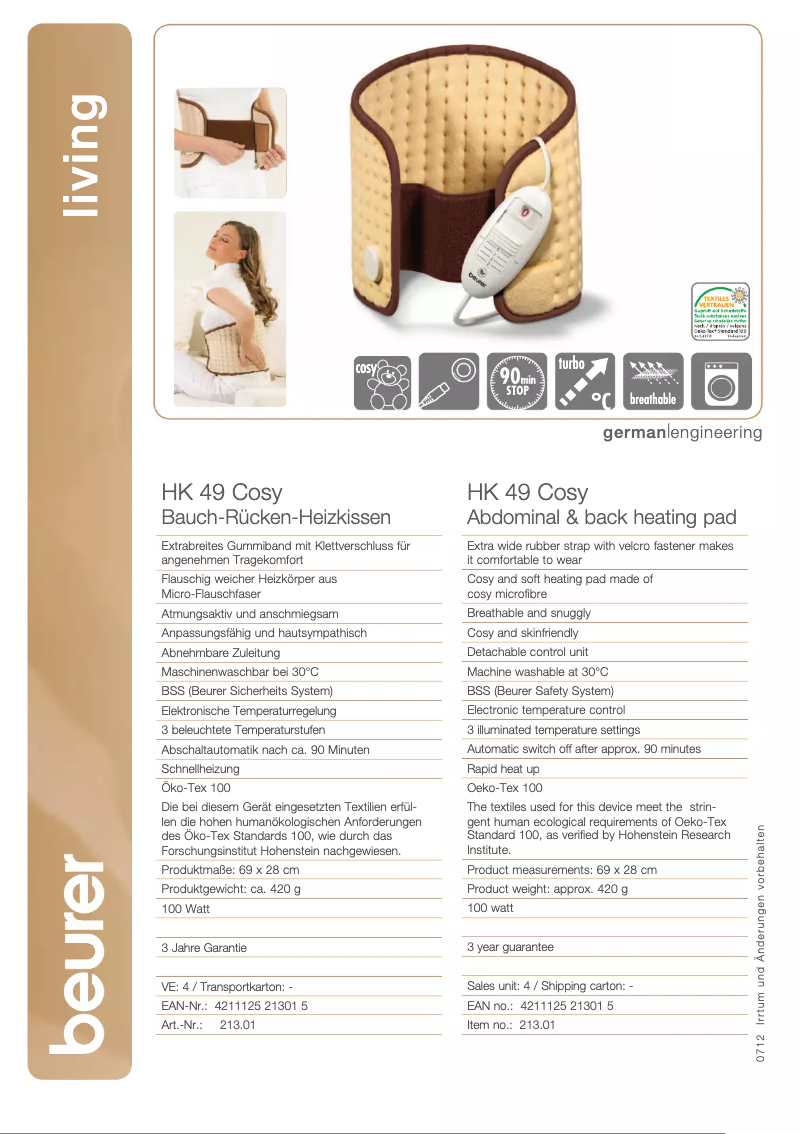 Page 1 de la notice Fiche technique Beurer HK 49