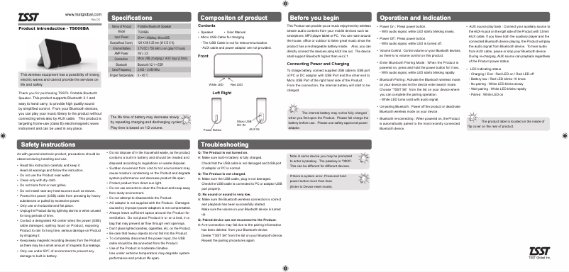 Page n°1 - Manuel utilisateur TSST Global TS006BA