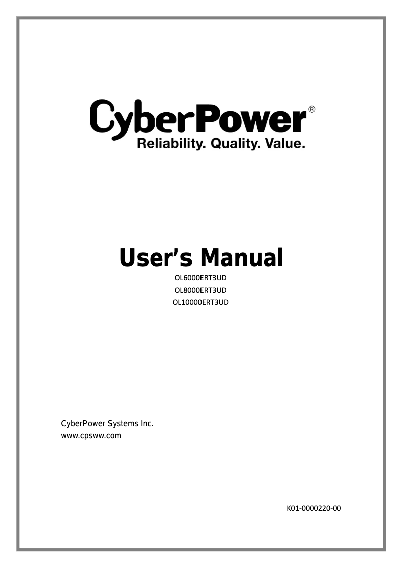 Page n°1 - Manuel utilisateur CyberPower OL10000E