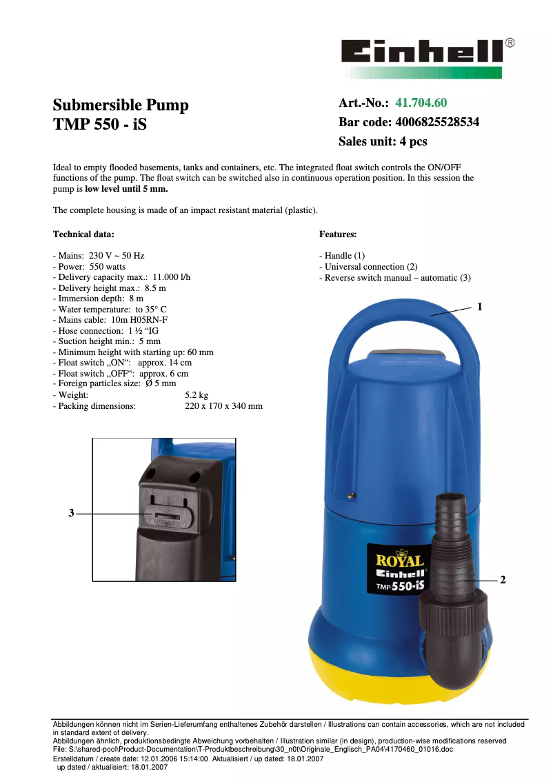 Image de la première page du manuel de l'appareil Royal TMP 550-iS