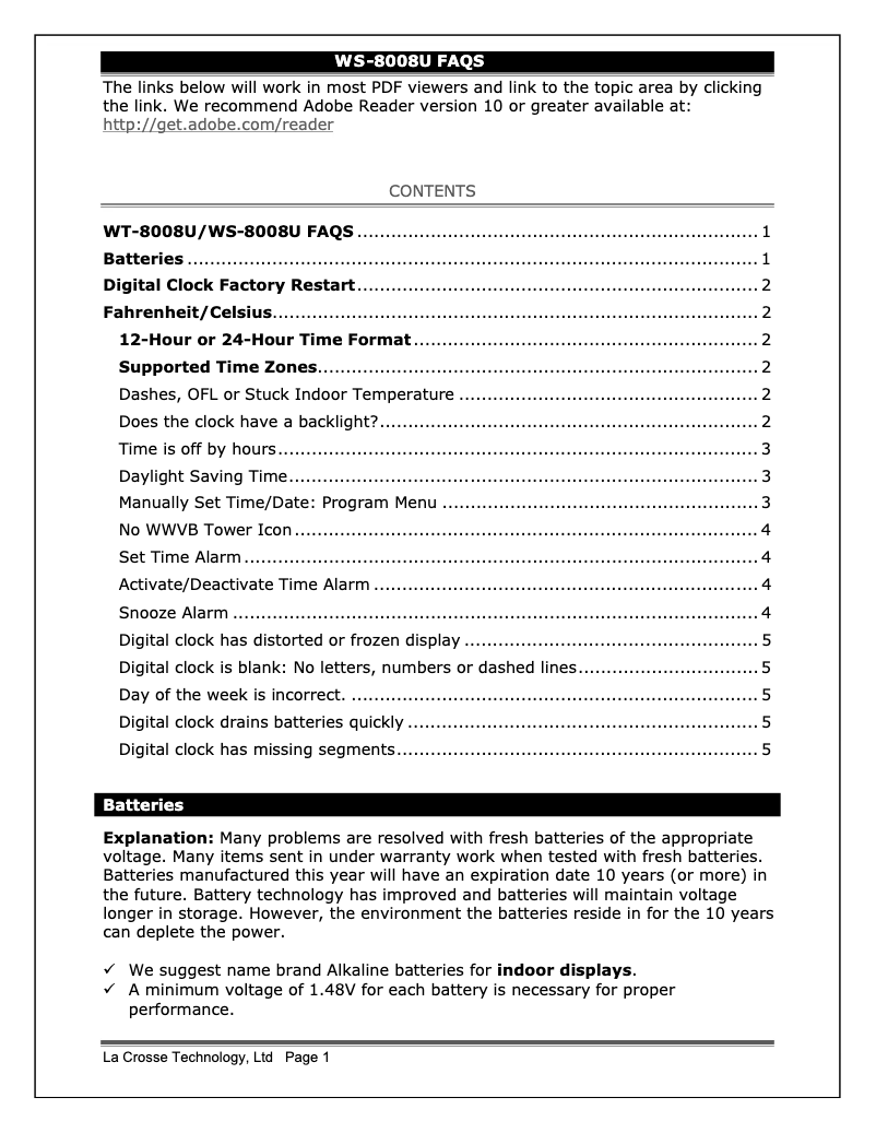 Page n°1 - FAQ La Crosse Technology WS-8008U-IT