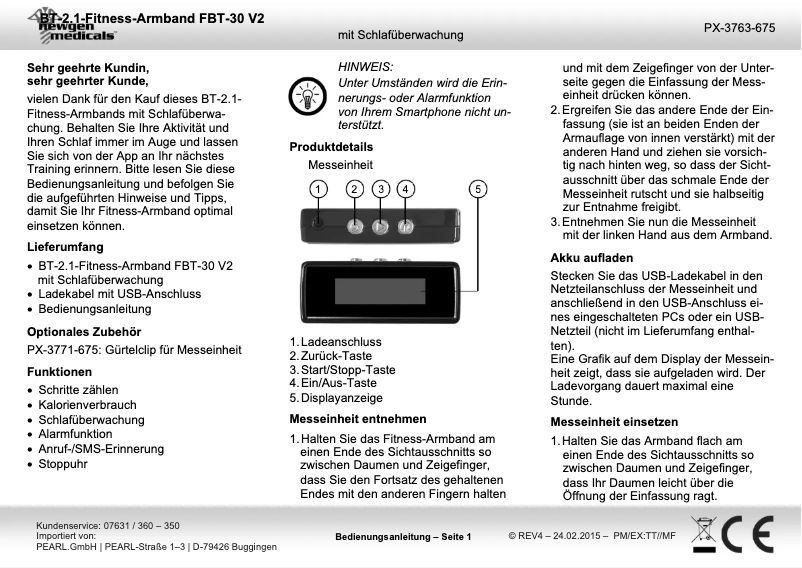 Page 1 de la notice Manuel utilisateur Newgen Medicals FBT-30 V2