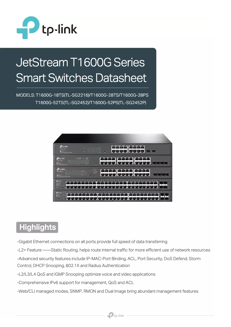 Page n°1 - Fiche technique TP-Link JetStream T1600G-18TS