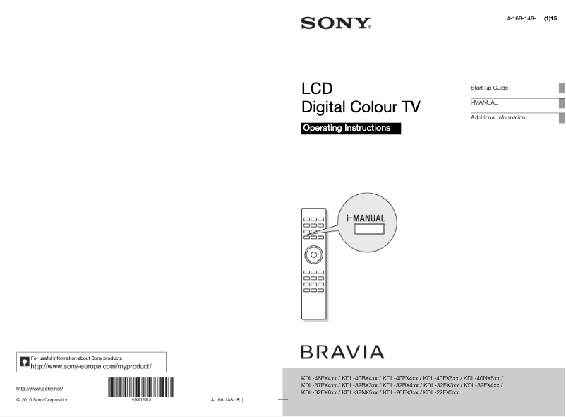 Image de la première page du manuel de l'appareil Bravia KDL-22EX302
