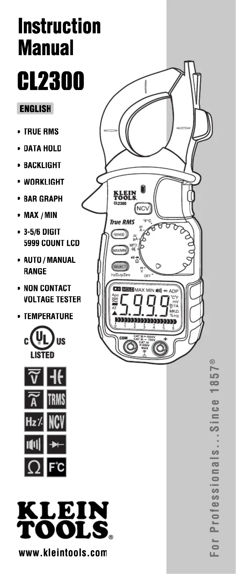 Page n°1 - Manuel utilisateur Klein Tools CL2300