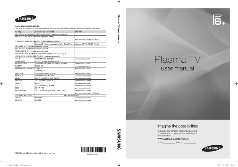 Page 1 de la notice Manuel utilisateur Samsung PS50C6970