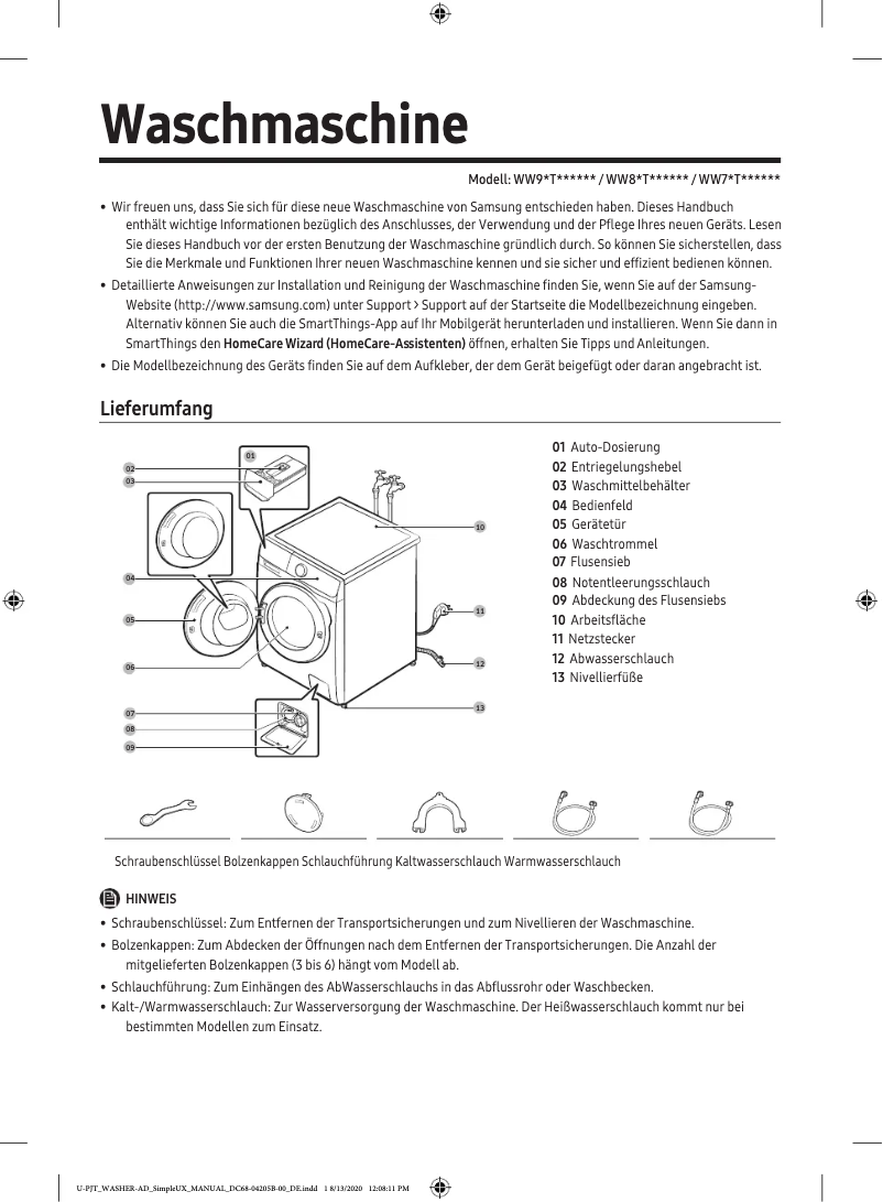 Page n°1 - Manuel utilisateur Samsung WW80T956ASE