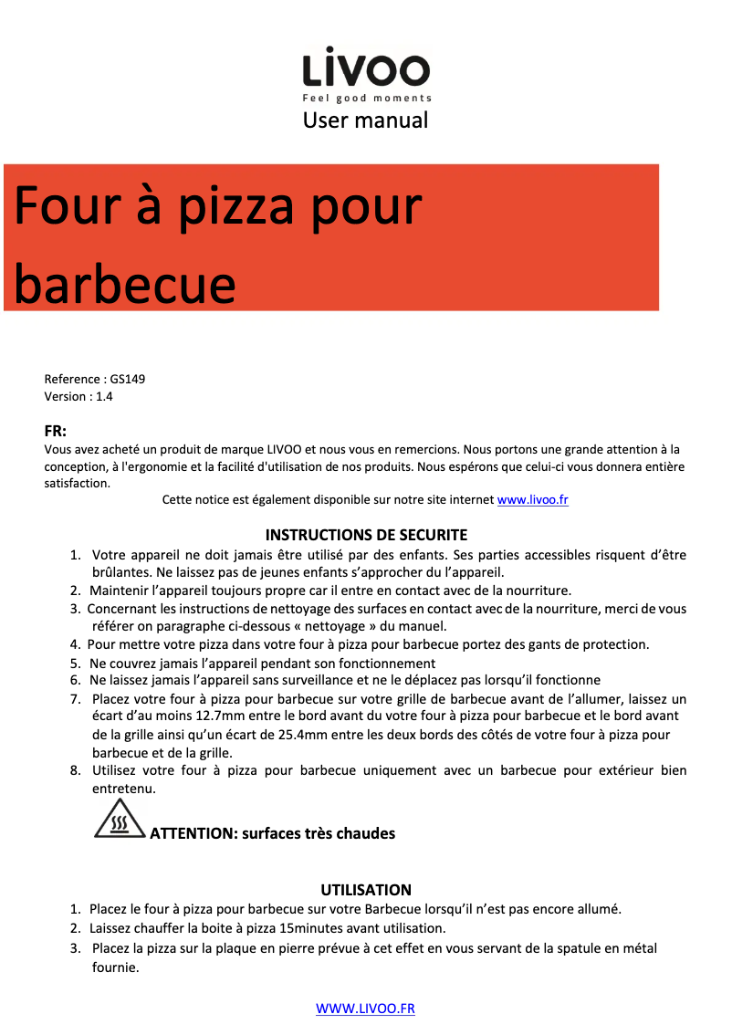 Page n°1 - Manuel utilisateur Livoo GS149