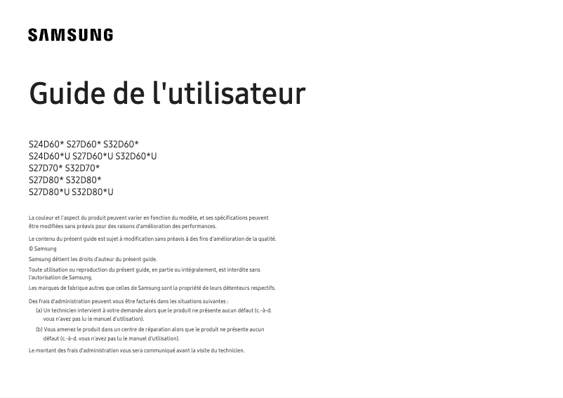 Page 1 de la notice Manuel utilisateur Samsung S27D700E