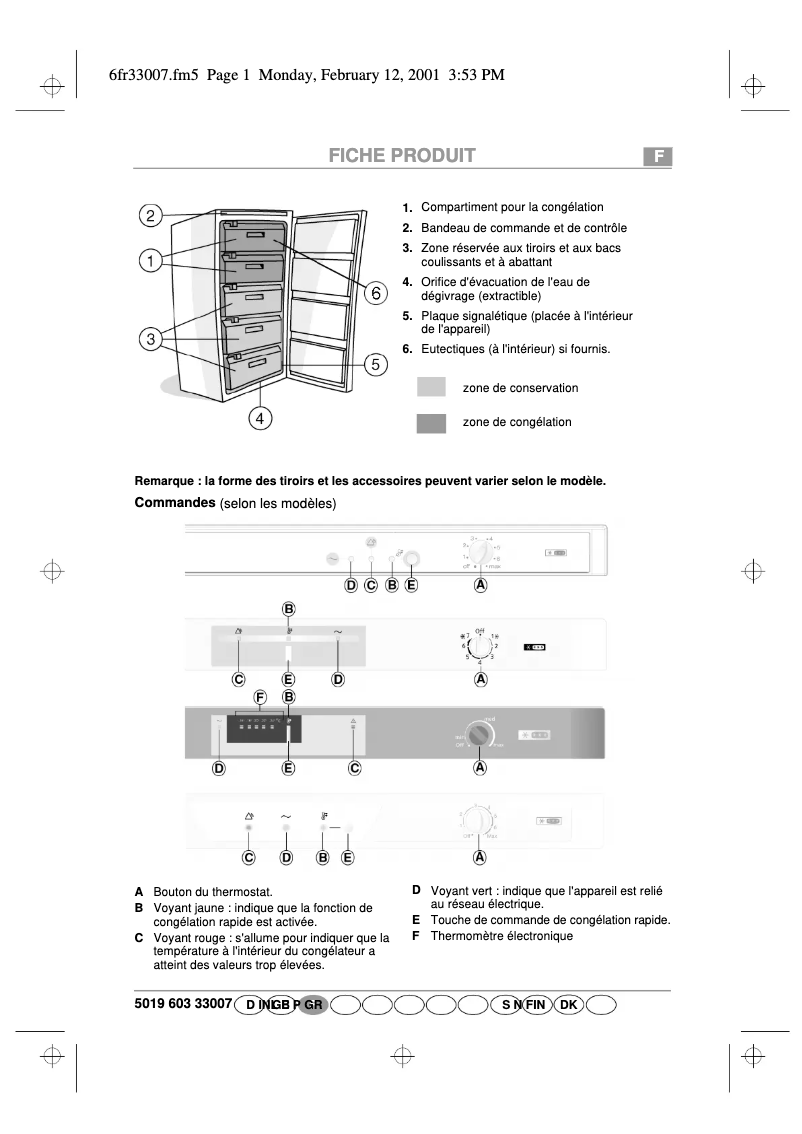 Page 1 de la notice Manuel utilisateur Whirlpool AFG 3170