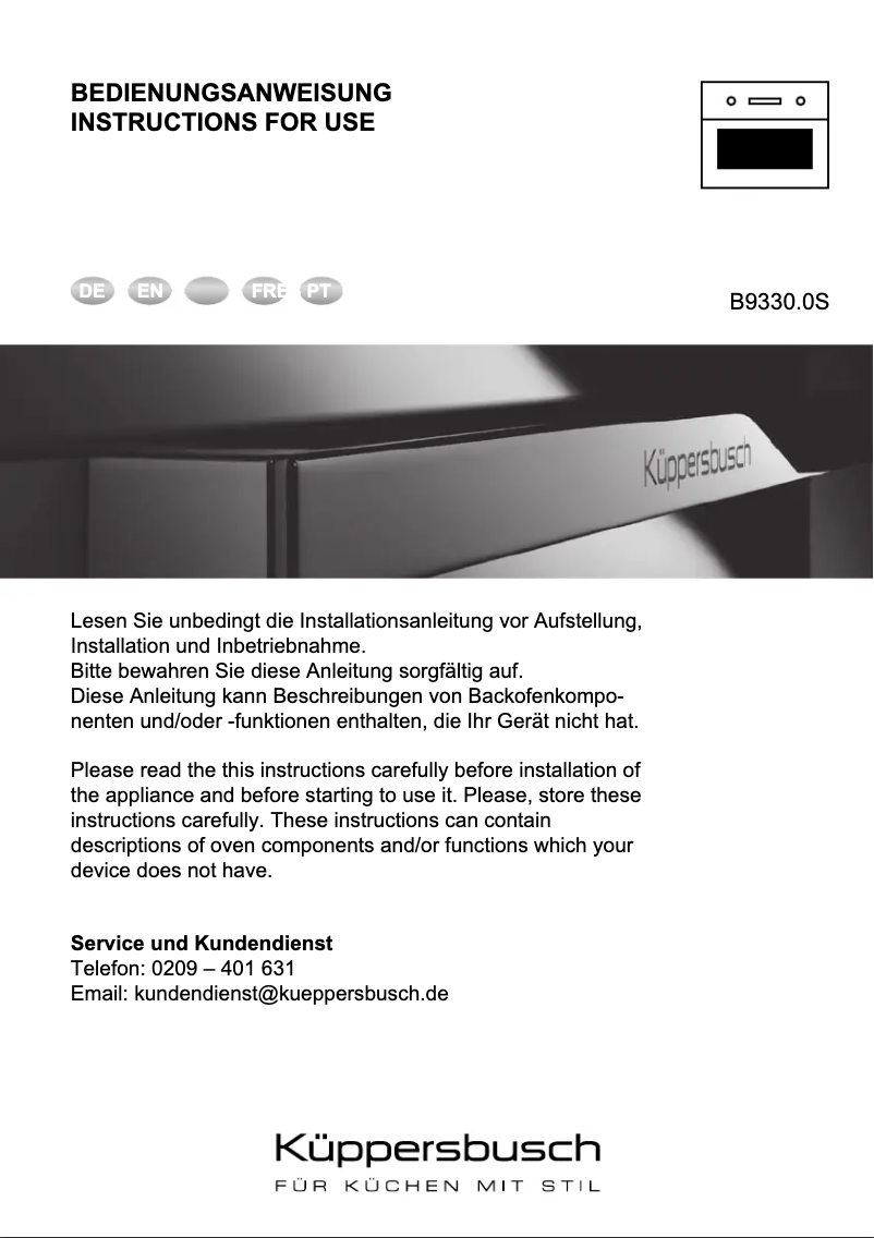 Page n°1 - Manuel utilisateur Küppersbusch B9330.0S