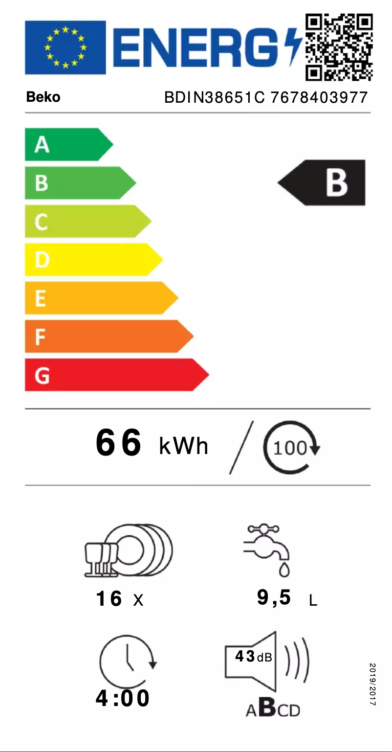 Page 1 de la notice Label énergétique Beko BDIN38651C