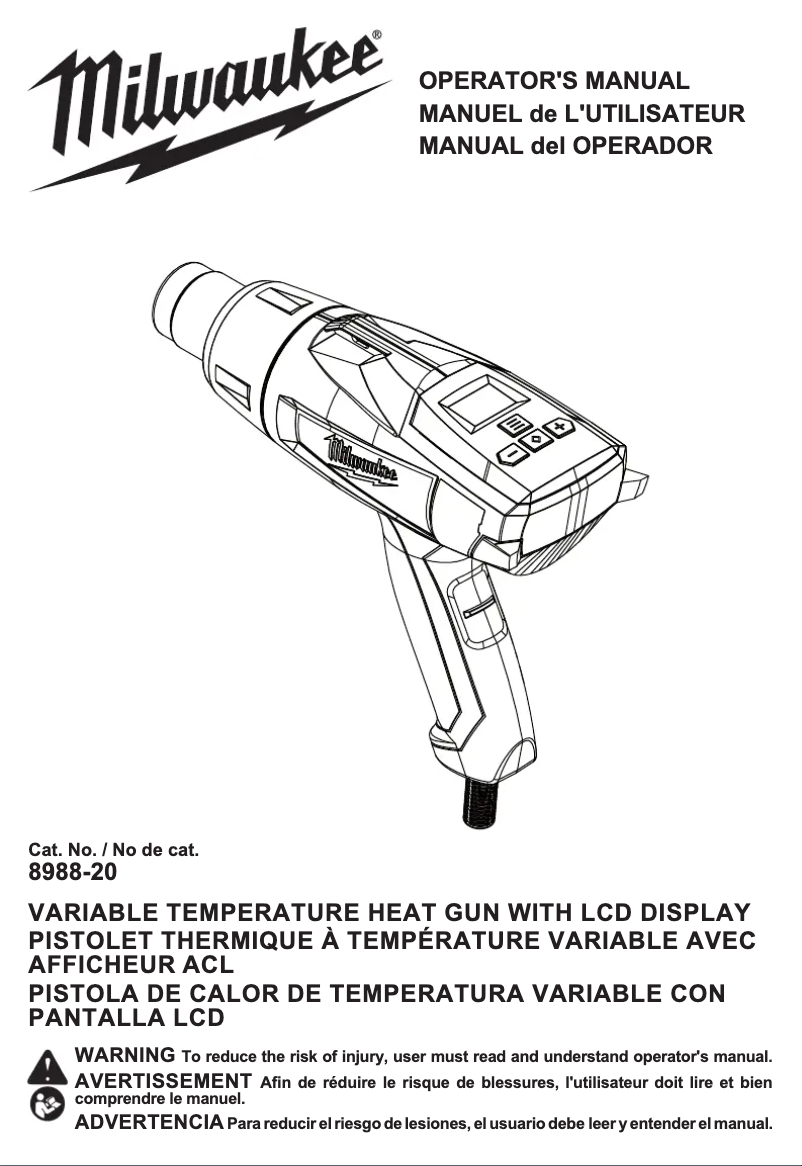 Page 1 de la notice Manuel utilisateur Milwaukee 8988-20