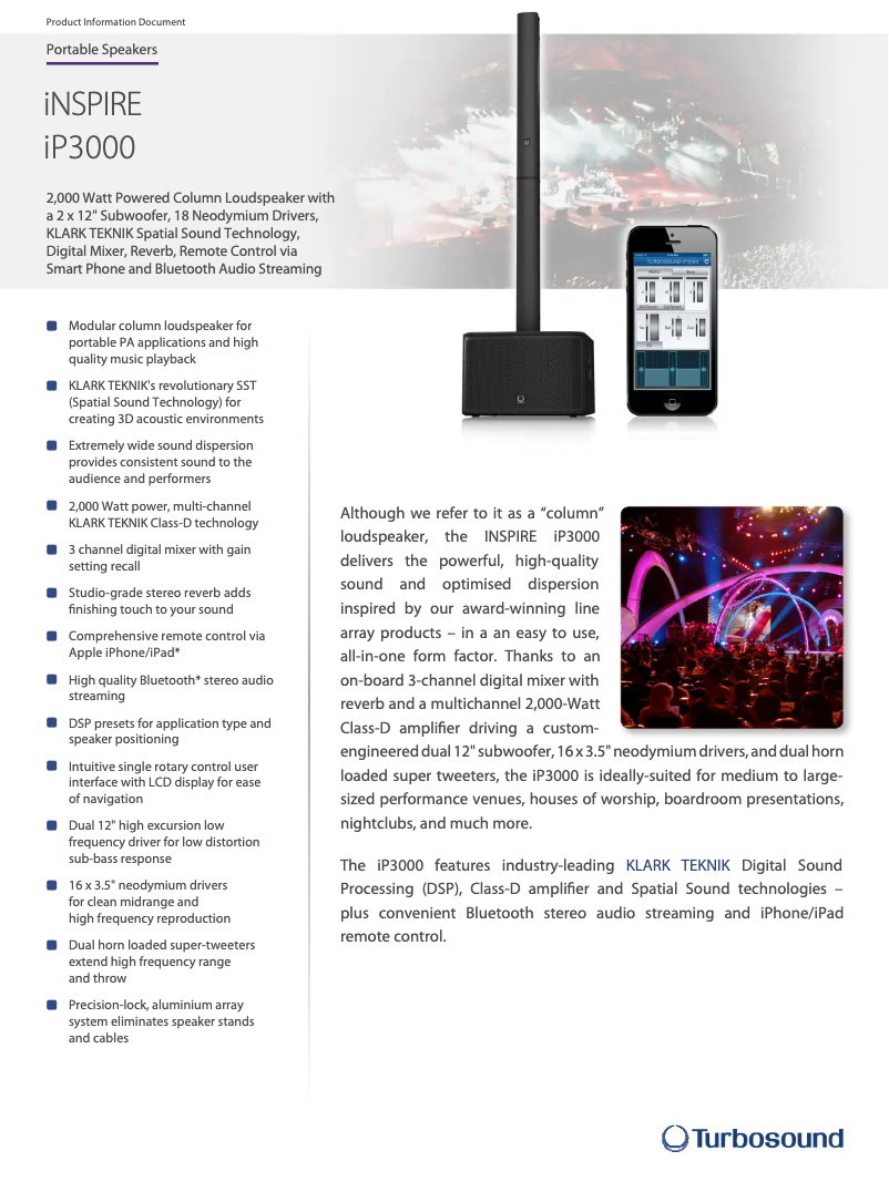Página 1 del manual Ficha técnica Turbosound iNSPIRE iP3000