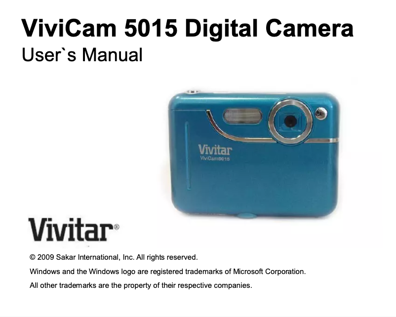 Page 1 de la notice Manuel utilisateur Vivitar ViviCam 5015