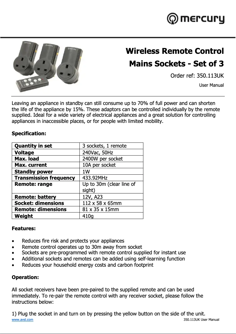Page 1 de la notice Manuel utilisateur Mercury RC3
