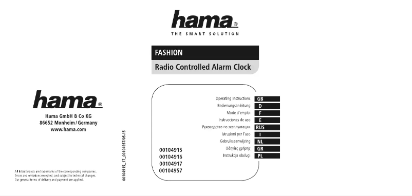 Page n°1 - Manuel utilisateur Hama 104957