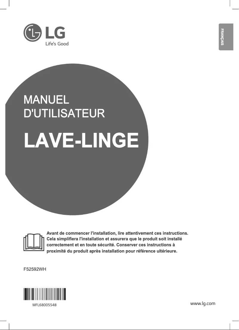 Page 1 de la notice Manuel utilisateur LG F52592WH