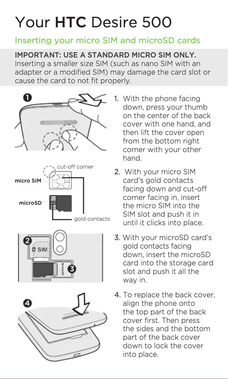 Page 1 de la notice Manuel utilisateur HTC Desire 500
