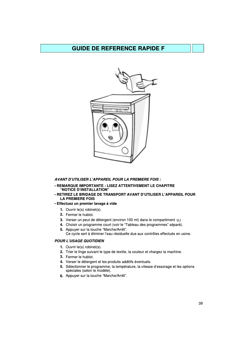 Image de la première page du manuel de l'appareil AWM 280