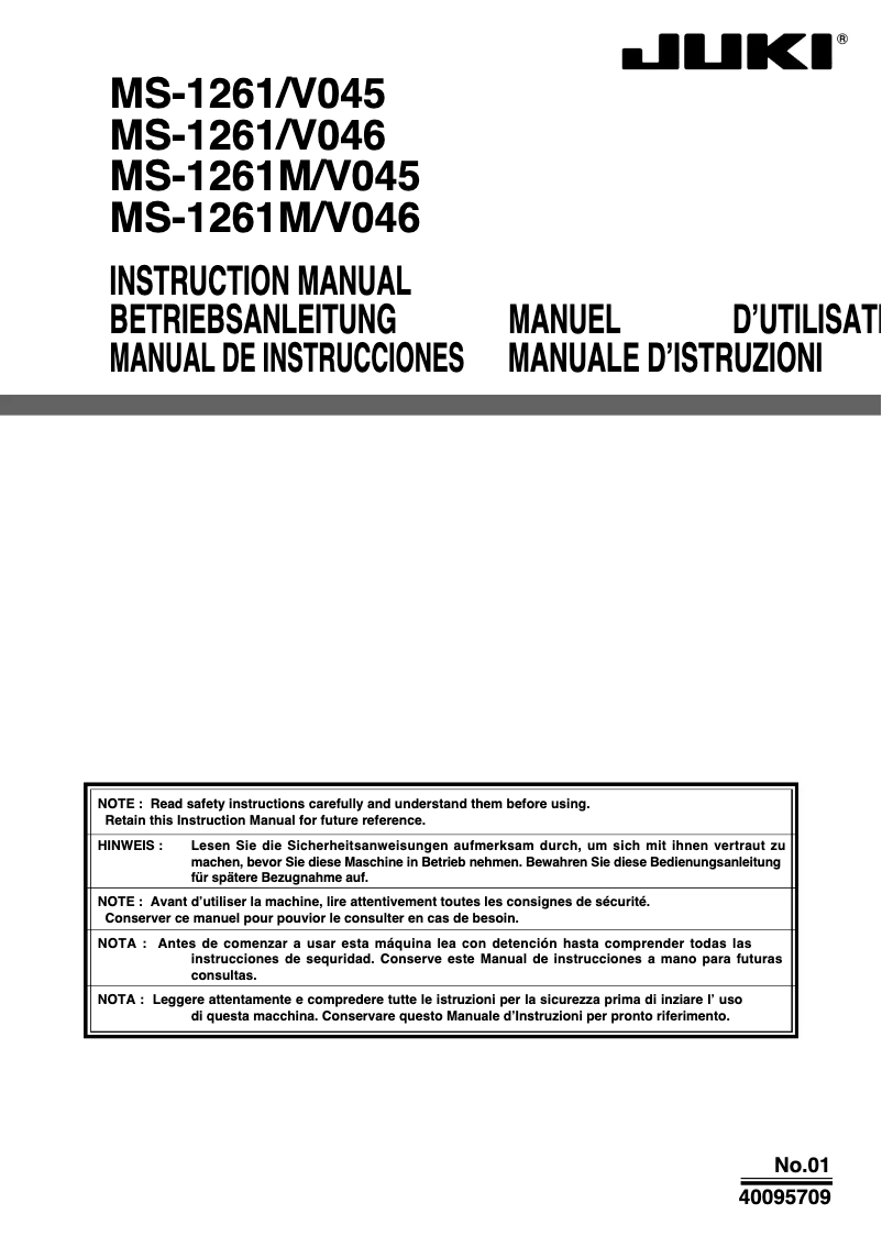 Page 1 de la notice Manuel utilisateur Juki MS-1261M