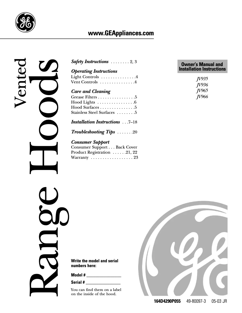 Page 1 de la notice Manuel utilisateur GE Profile JV936DSS