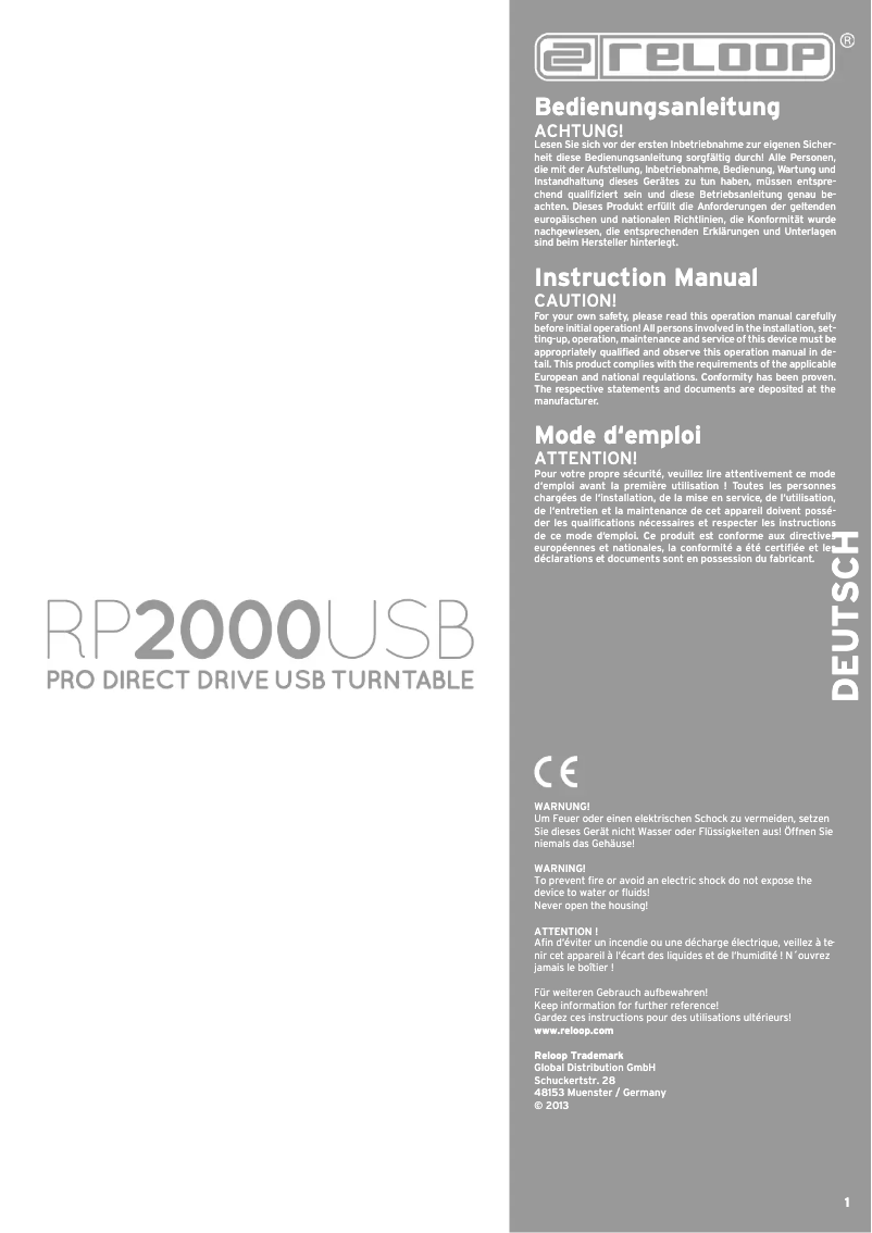 Page n°1 - Manuel utilisateur Reloop RP-2000 USB