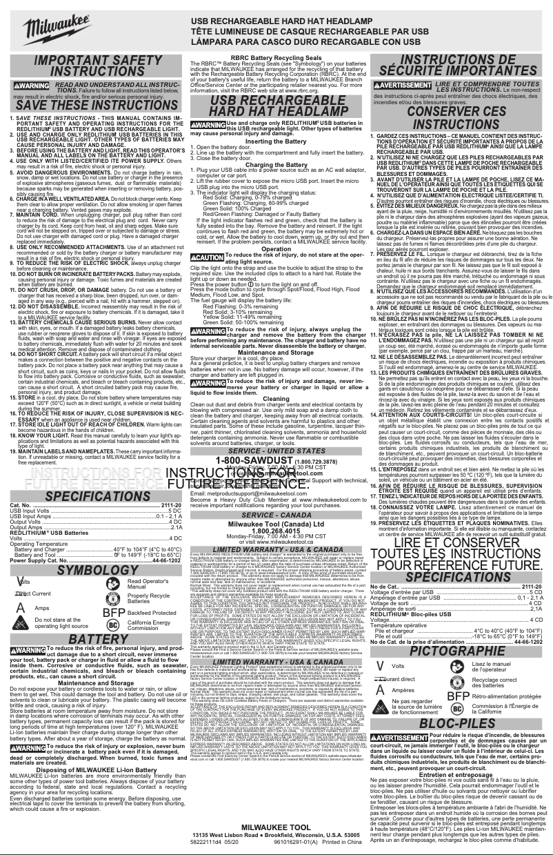 Page n°1 - Manuel utilisateur Milwaukee 2111-21
