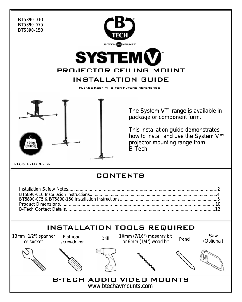Page 1 de la notice Manuel utilisateur B-Tech BT5890-075