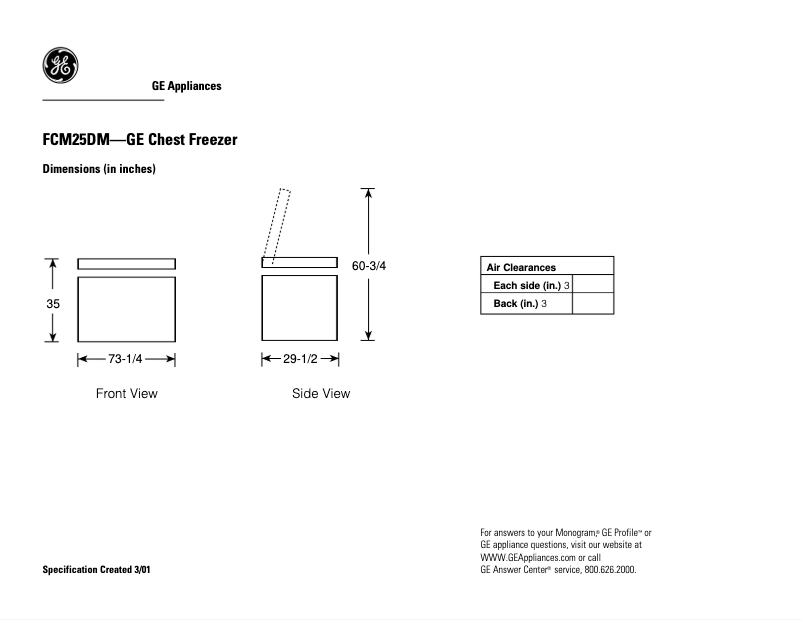 Page 1 de la notice Fiche technique GE FCM25DMWH