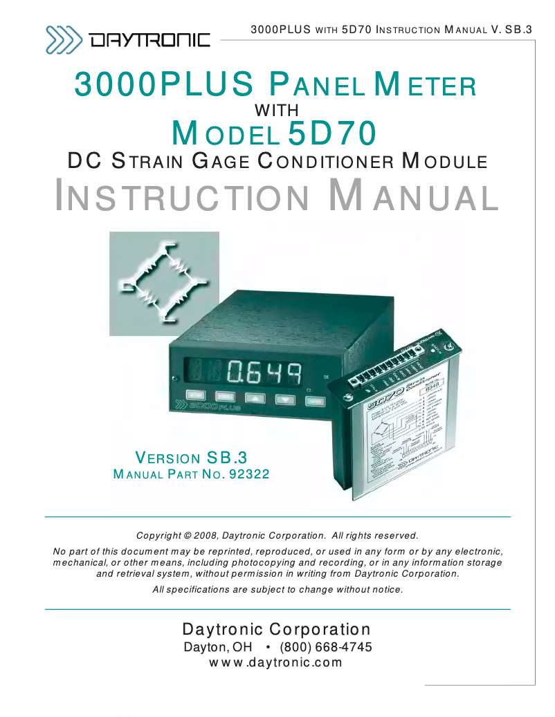 Page n°1 - Manuel utilisateur Daytronic 3KPLUS-70