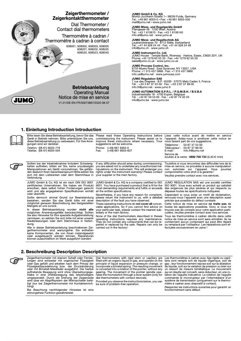 Page 1 de la notice Manuel utilisateur Jumo 00455918