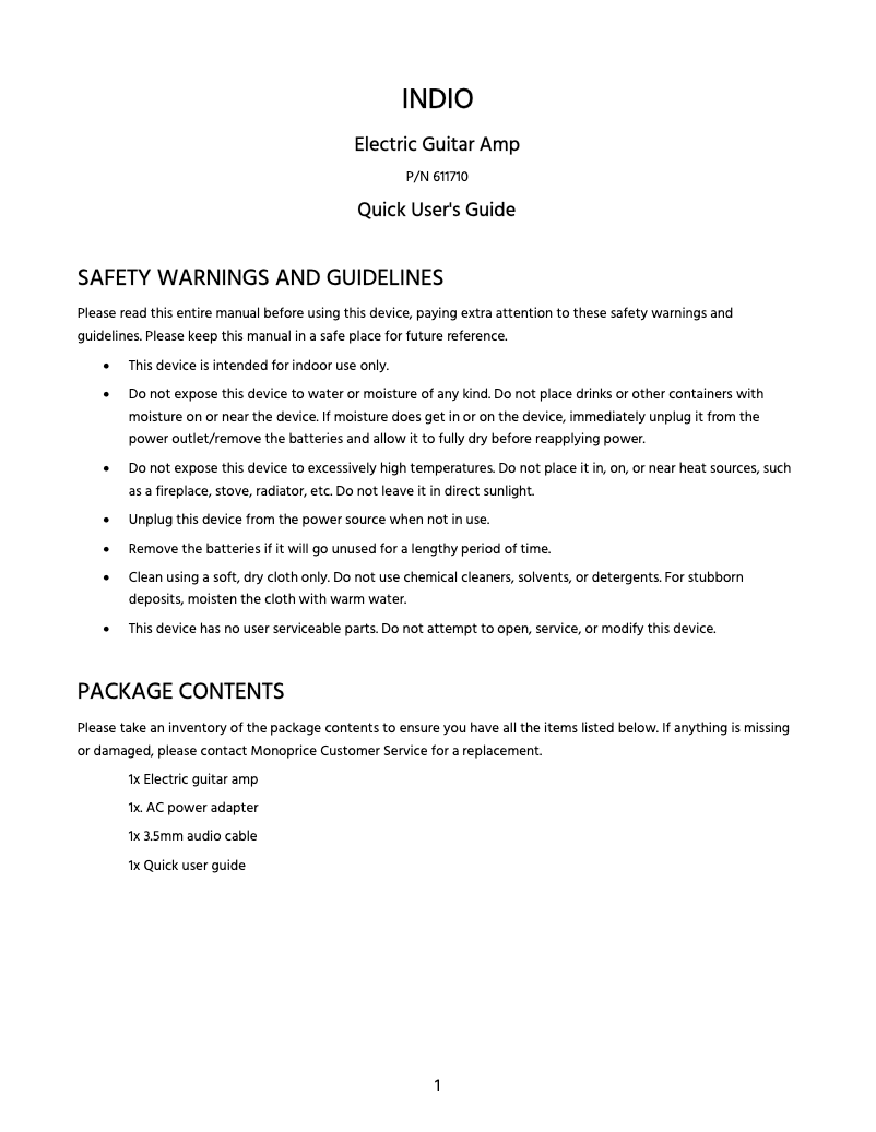 Image de la première page du manuel de l'appareil Indio 611710