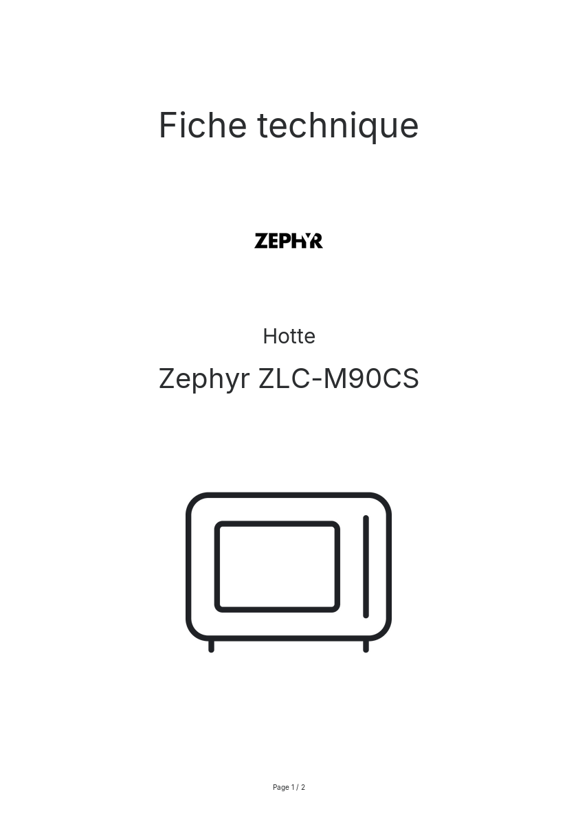 Page n°1 - Fiche technique Zephyr ZLC-M90CS