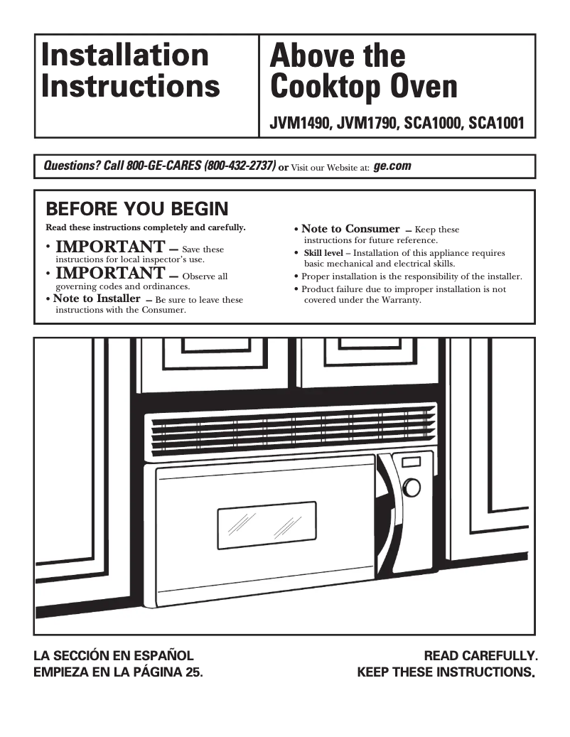 Page 1 de la notice Guide d'installation GE SCA1000HWW
