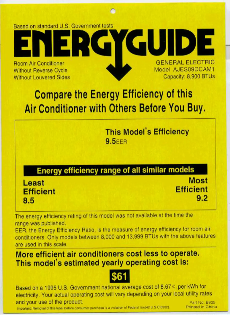 Página 1 del manual Etiqueta energética GE AJES09DCA