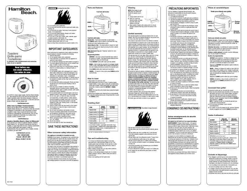 Page n°1 - Manuel utilisateur Hamilton Beach 24504