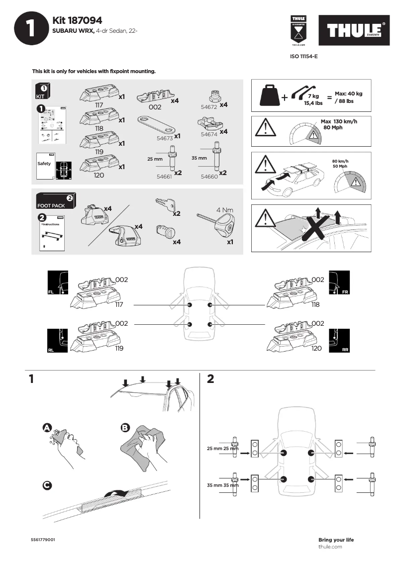 Page n°1 - Manuel utilisateur Thule Kit 187094
