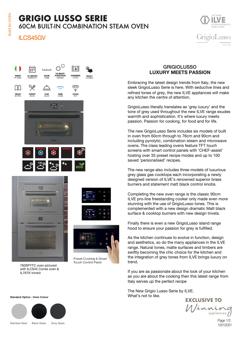 Página 1 del manual Ficha técnica Ilve ILCS45GV