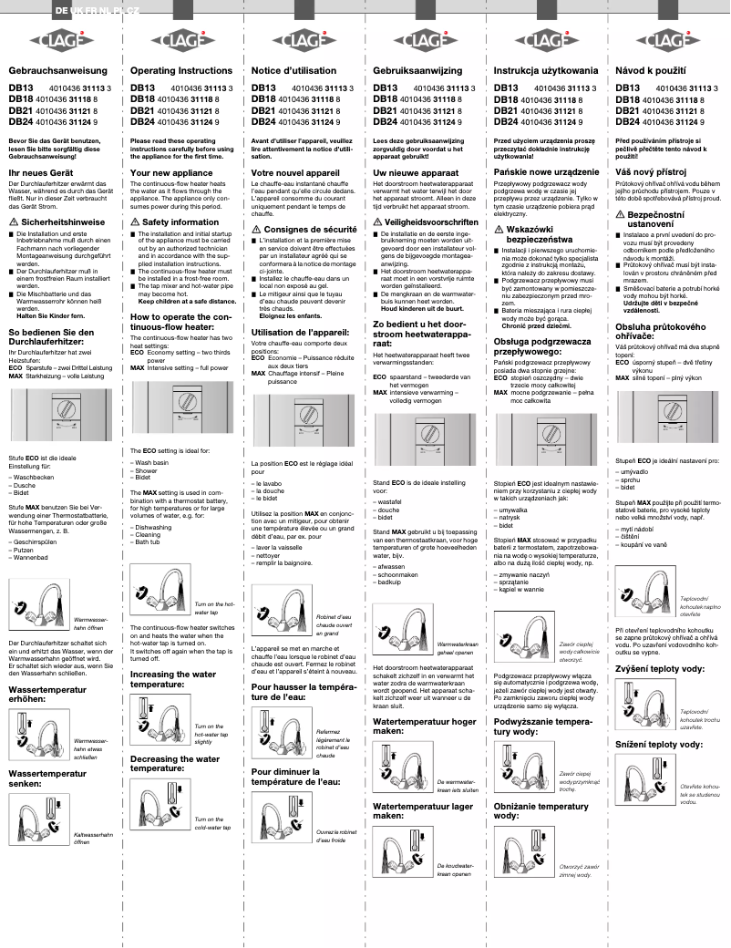 Page 1 de la notice Manuel utilisateur Clage DB21