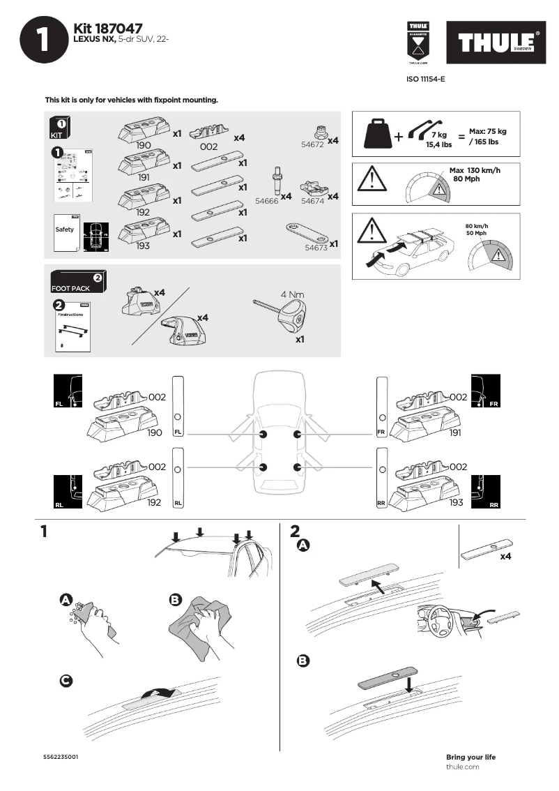 Page 1 de la notice Manuel utilisateur Thule Kit 187047
