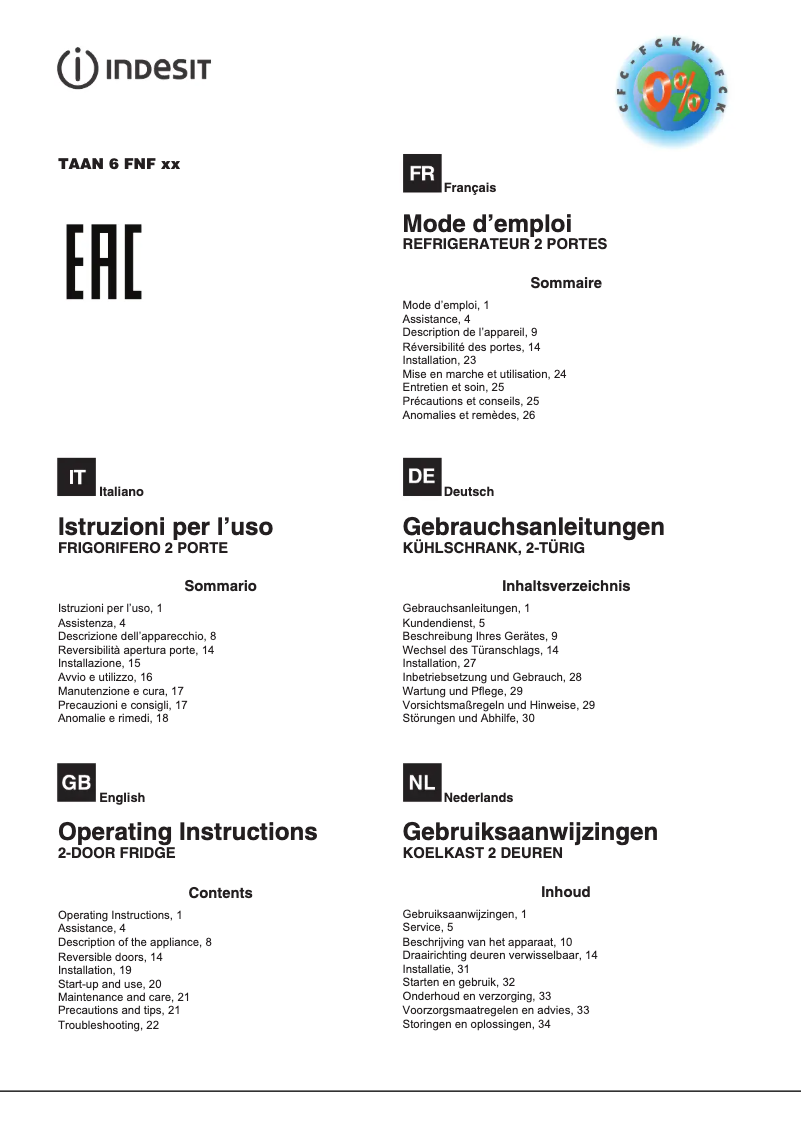 Image de la première page du manuel de l'appareil TAAN 6 FNF1