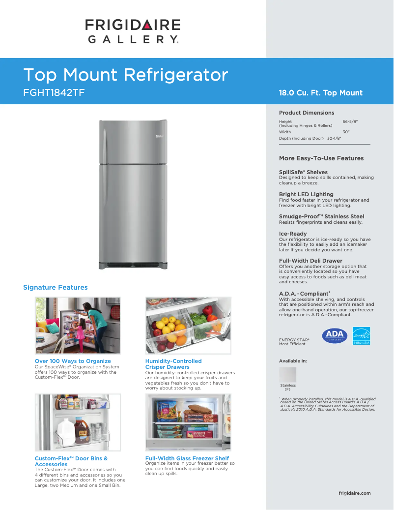 Page 1 de la notice Manuel utilisateur Frigidaire FGHT1842T